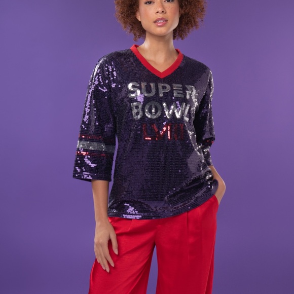 Super Bowl LXIII Sequin V-Neck Top Women’s Small - Picture 1 of 6